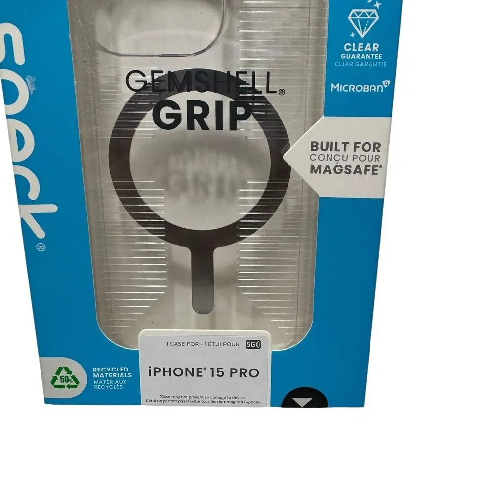 Speck Gemshell Grip Clear iPhone 15 Pro Case Built For‎ MagSafe